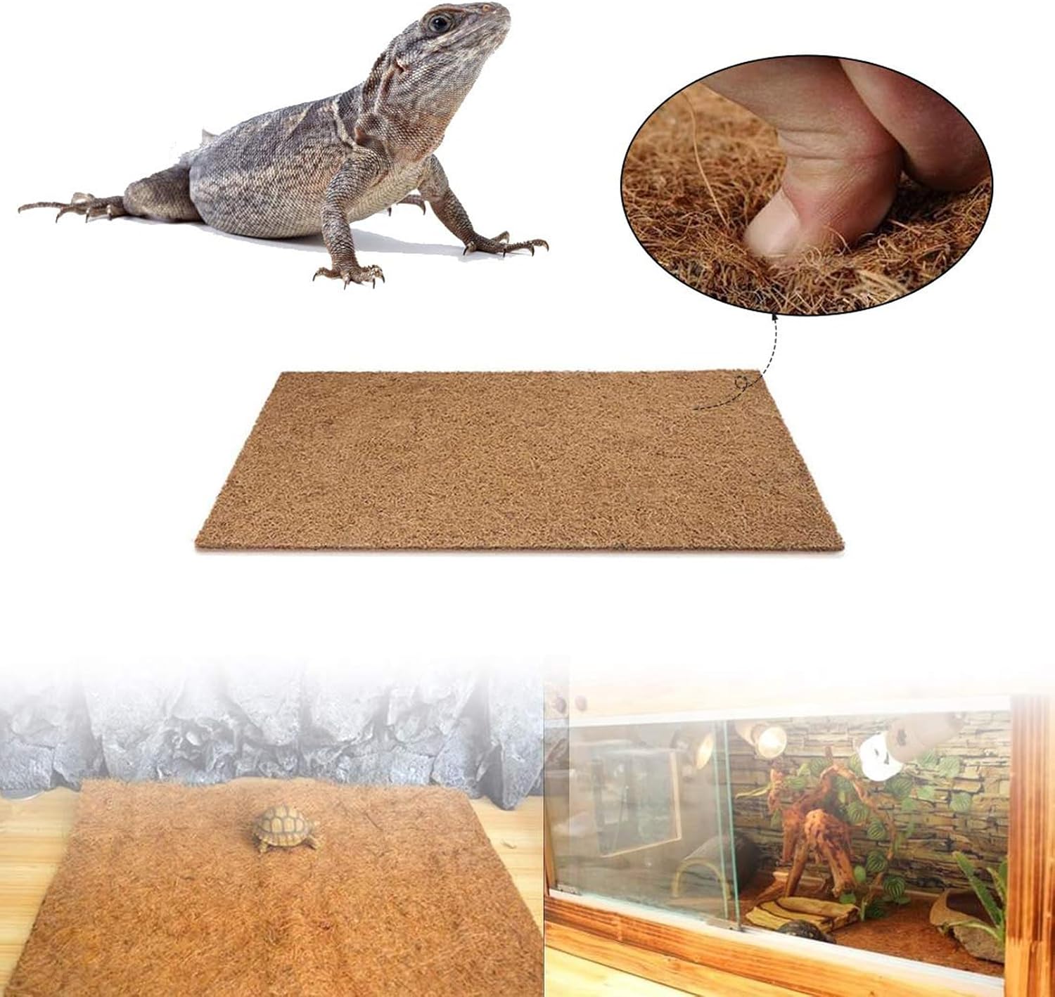 PINVNBY 4 Pieces Reptile Carpet,Bearded Dragon Natural Coconut Fiber Mat,Lizard Terrarium Liner Pads,Tortoises Bedding Supplies for Gecko Snake Chameleons(4 Sheets / 19.7x11.8x0.4inches)