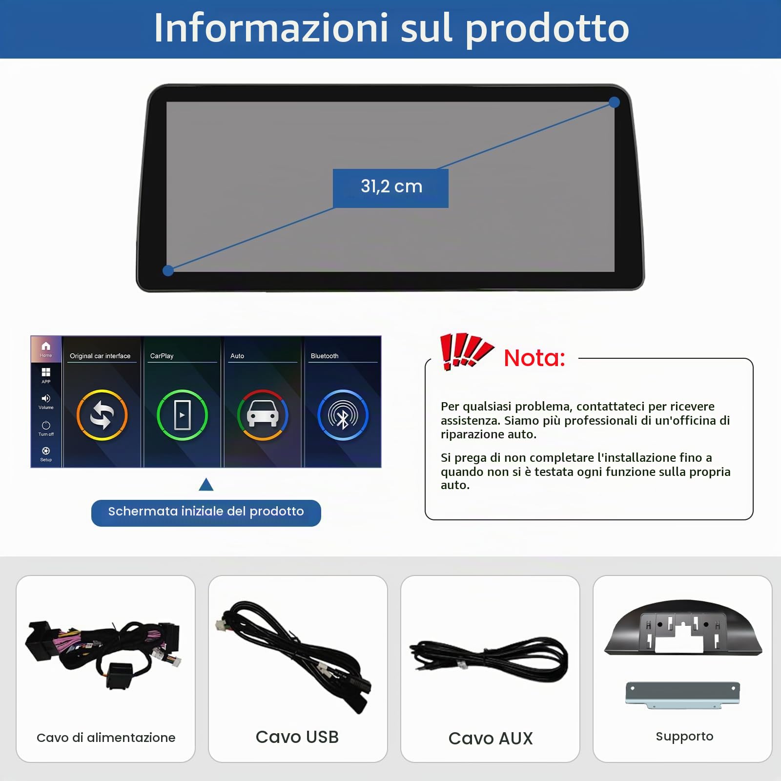 Road Top Autoradio CarPlay 12,3" per BMW Serie 3 E90 E91 E92 E93 con CCC | 2005-2008, Schermo Touchscreen ultrasottile Linux HD IPS, CarPlay senza fili, Android Auto, MirrorLink, Navigazione