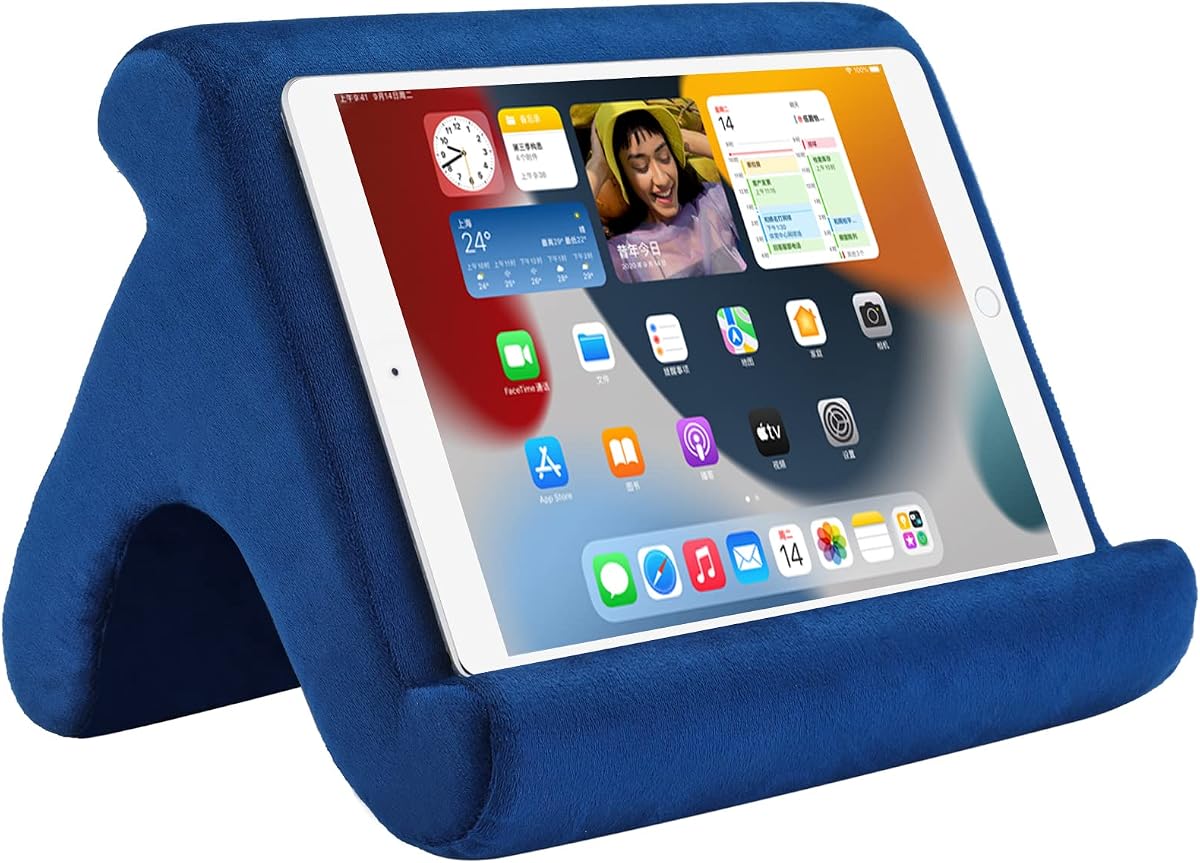 Tablet Pillow Stand Holder Dock for Bed with 3 Viewing Angles, Compatible with All Tablets,Phones and iPad Pro 9.7, 10.5,12.9 Air Mini 4 3, Kindle, E-Reader and Books(Navy)
