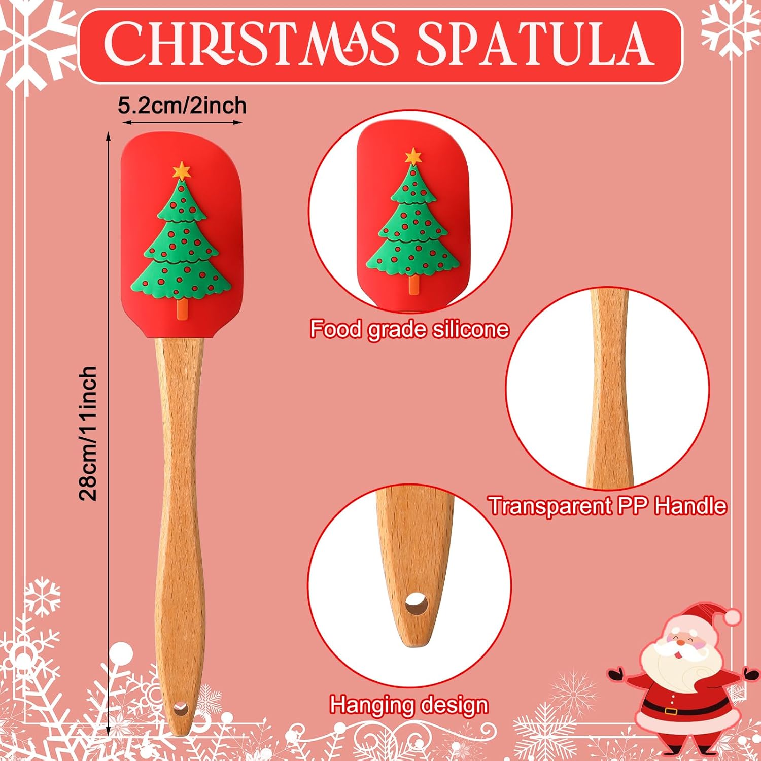 Patelai 16 Pieces Christmas Silicone Spatula Set Kitchen Christmas Spatula Set Santa Claus Snowman Gingerbread Spatula Christmas Cake Decorating Spatula with Handle for Baking Cooking (Wooden)