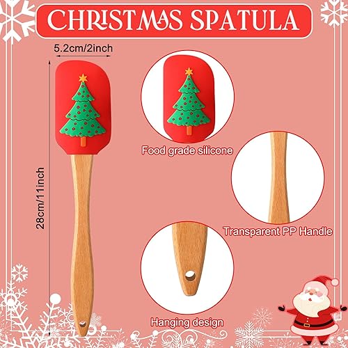 Miniatura 2 de Menkxi 32 Pcs Christmas Silicone Spatulas, Xmas Cake Spatula with Wooden Handles - Santa Claus Snowman Gingerbread Designs for Cooking & Baking