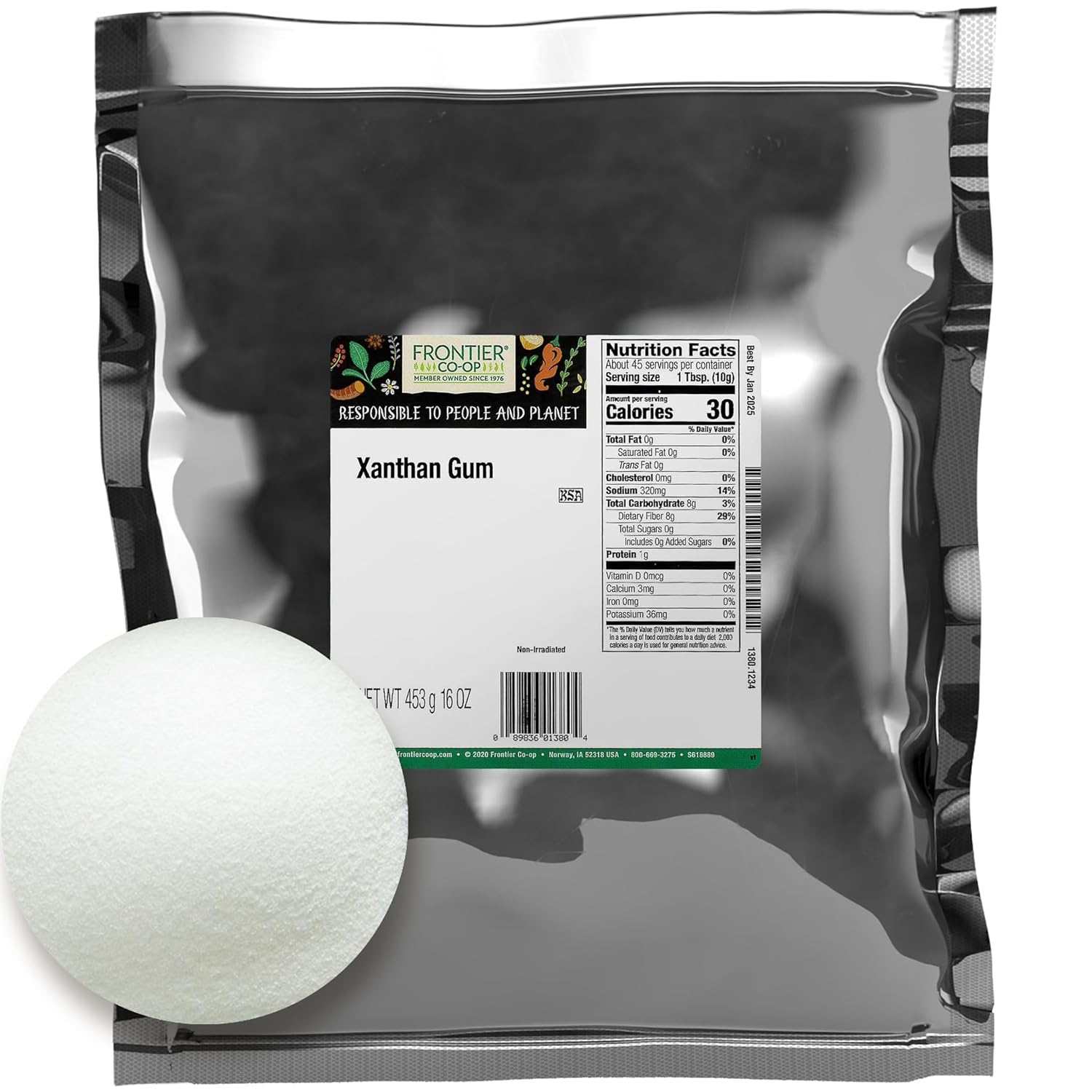 Frontier Co-op Xanthan Gum Powder, Kosher, Bulk Bag, Natural Food-Grade Xanthan Gum for Ice Cream, Baking, Cosmetics | 16 Ounce (Pack of 1)