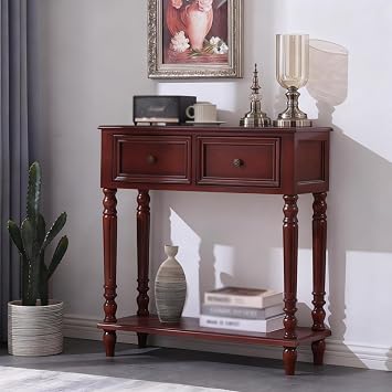 Solid Wood Entryway Console Table with 2/3 Drawers Hallway Storage Cabinet with Open Shelf Living Room Wall Divider Long Narrow Sofa Side Table for Foyer Corridor.Brown,80.5x30x85cm