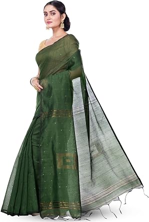Embellished Zari Taant Saree - 2723085, Green, One Size, Green, One Size