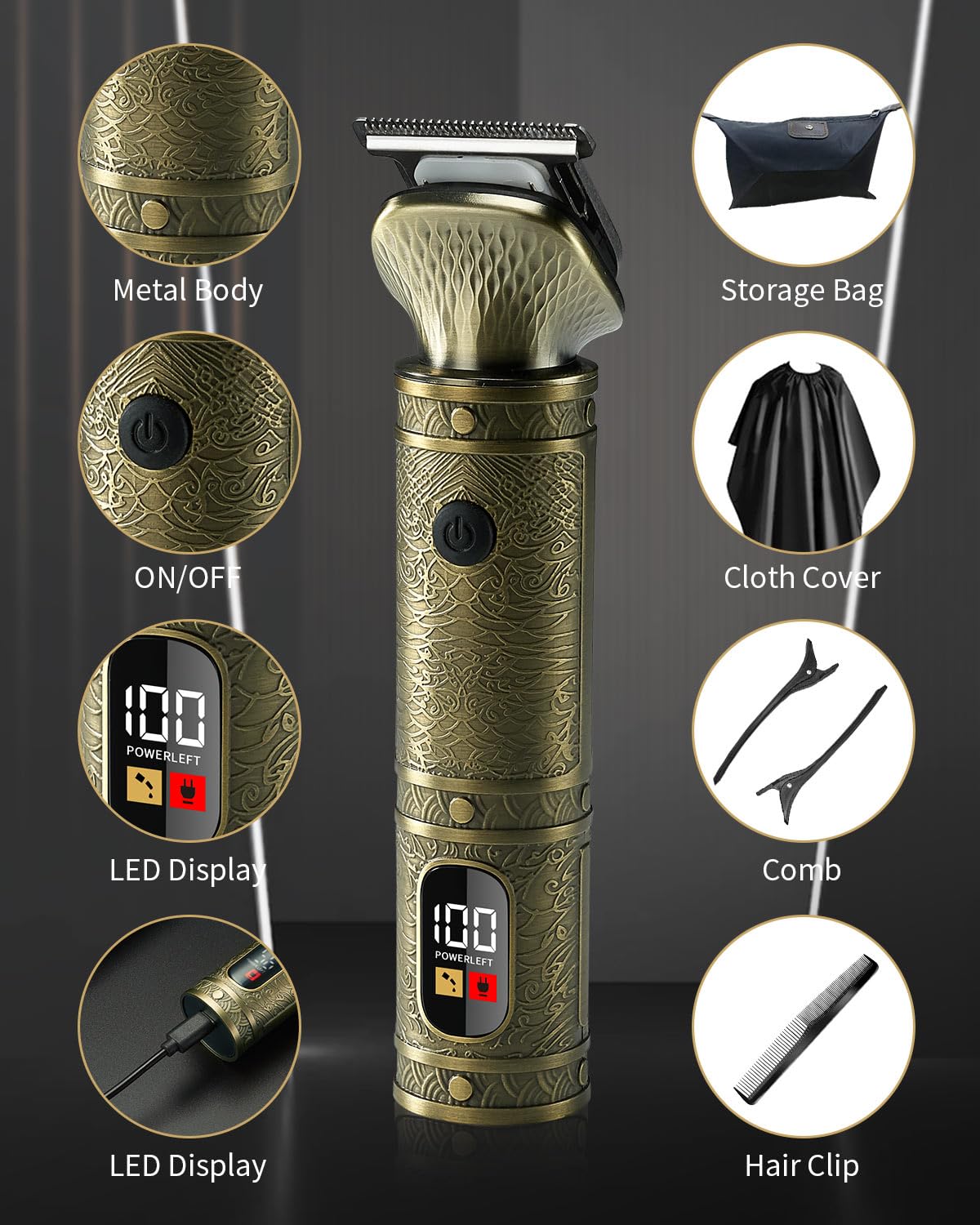 7 en 1 Tondeuse Barbe Homme Tondeuse Cheveux Professionnel, Lame en T Rasoir Électrique Kit avec Écran LED, USB C Rechargeable, Technologie Silencieuse, Etanche Tondeuse Corps Homme pour Cadeau/Salon
