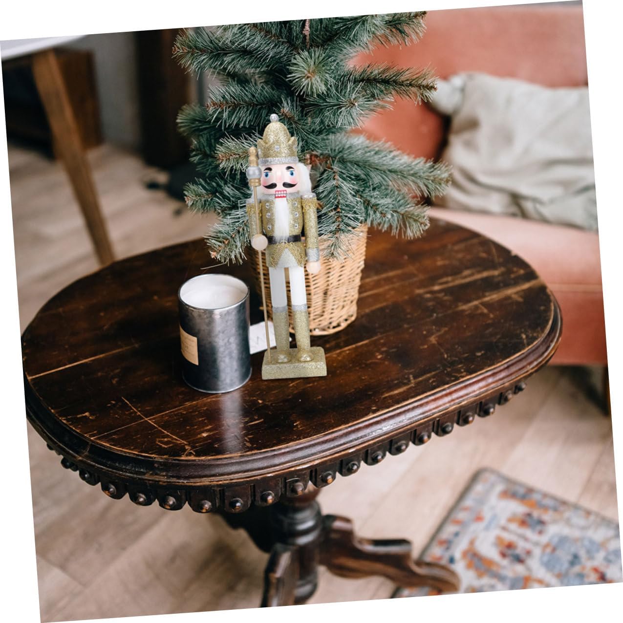 Luxshiny 3pcs Wooden Nutcracker Soldier Figures Set, Glitter Silver Gold Pink, Small Christmas Nutcracker Decorations for Indoor Holiday and Xmas Party Ornaments