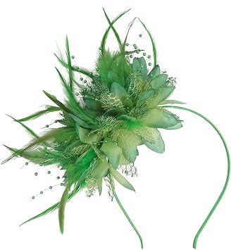 Women's Fashion Fascinator Headband with Feather,Mesh and Flowers,Ladies Headdress Makeup Accessories for Weddings, Parties, Garden Tea, Birthday Party, Daily Wear Green