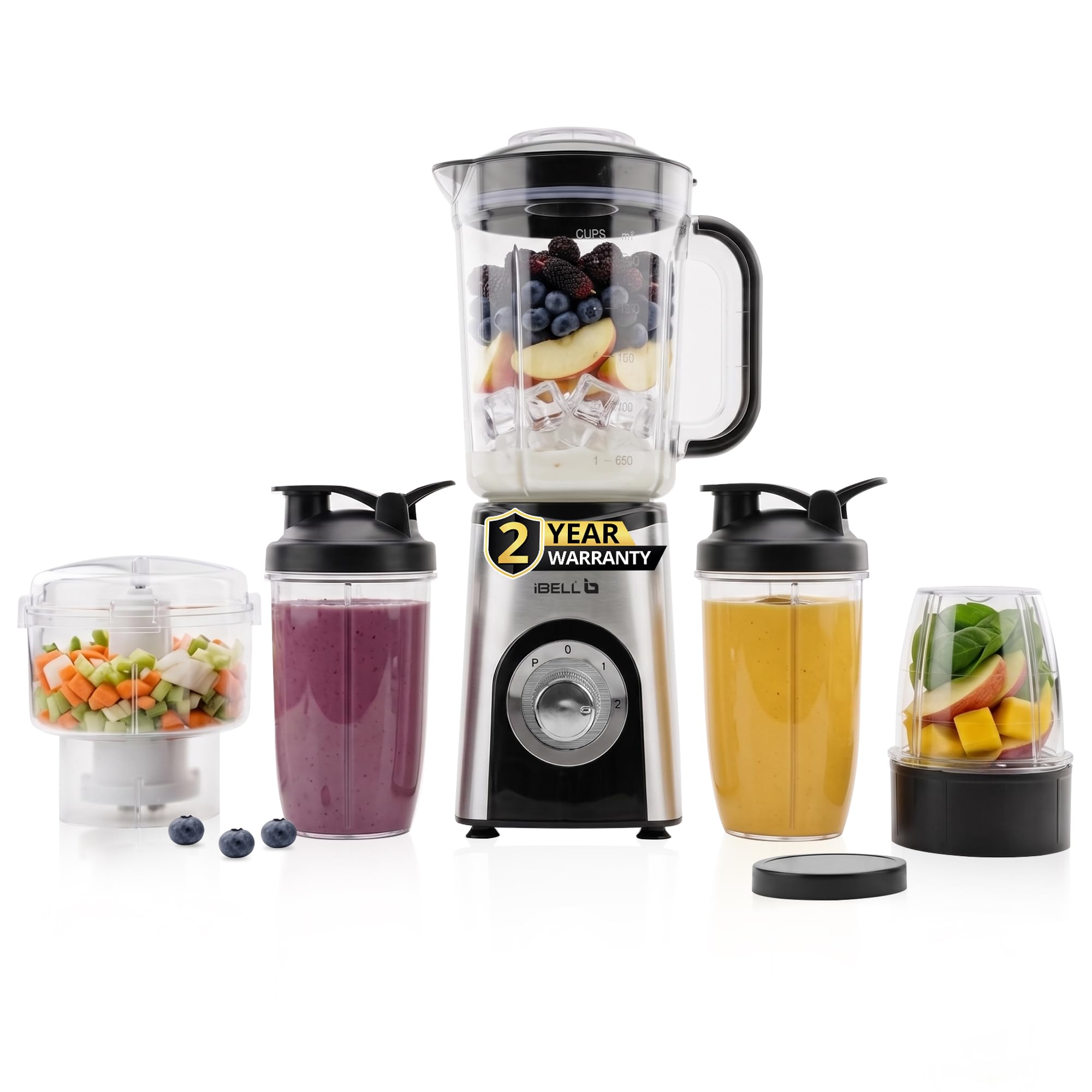 iBELL Nutri Core 5Q Plus 600W Nutri Blender Mixer Grinder & Juicer with 24000 RPM High-Speed Motor, 4 Multi-Purpose Jars with chopper, 2-Speed & Pulse Function for Smoothies (Silver)-image-34