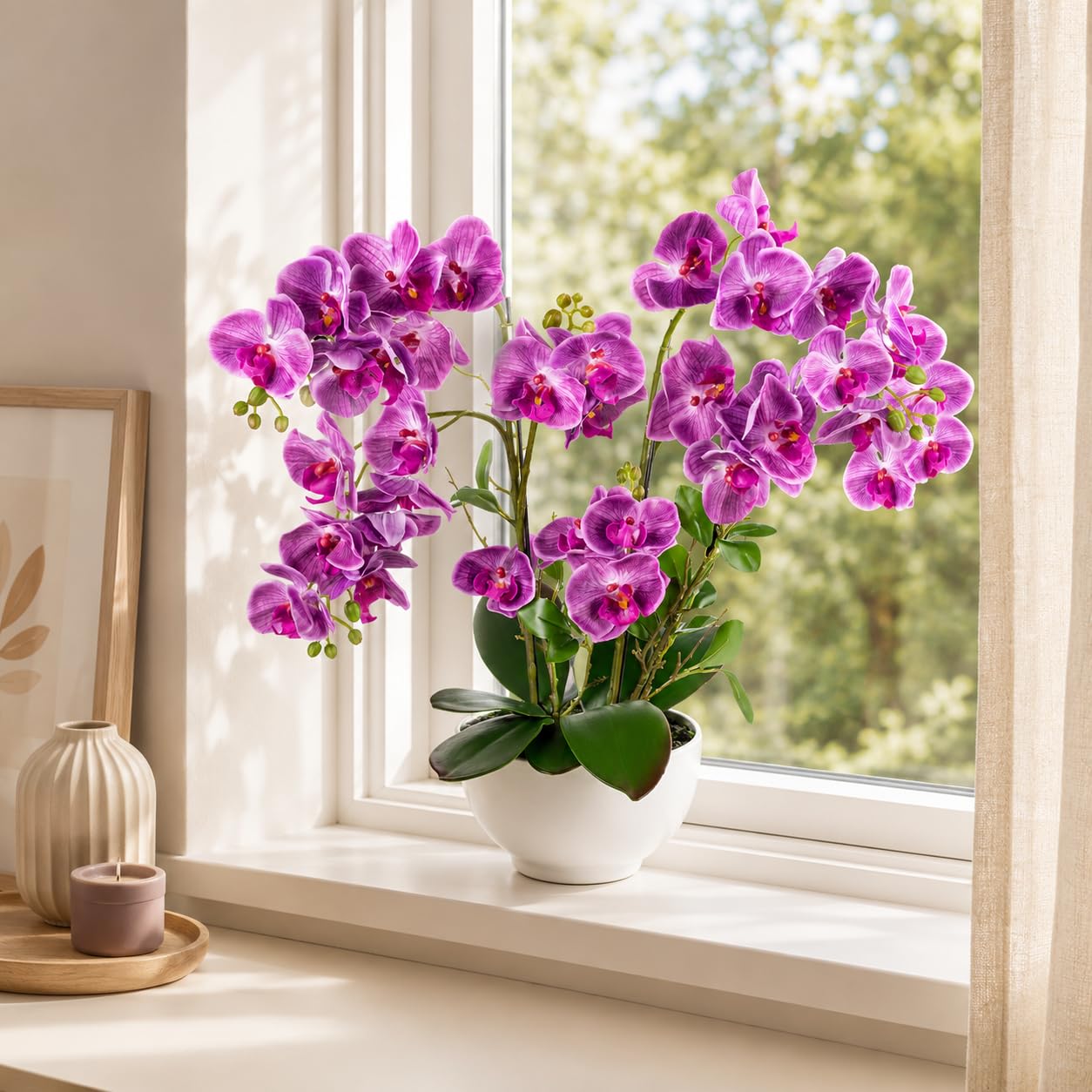 PASCH® Orchidea Artificiale XXL Grande (56 cm) in Vaso di Ceramica Lucida - Fiori Come Veri