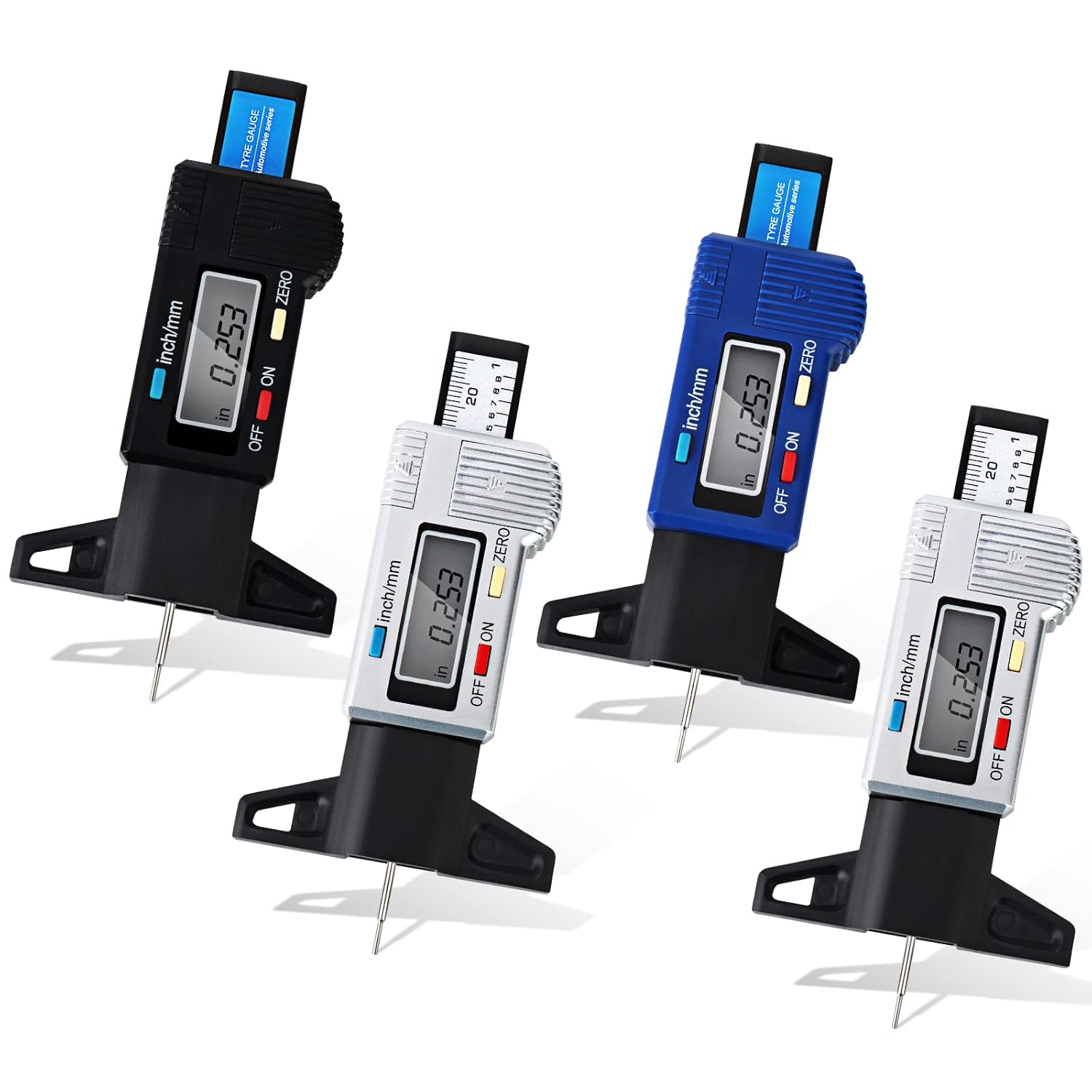 MEANLIN MEASURE 4PCS Tire Tread Depth Gauge Digital Tire