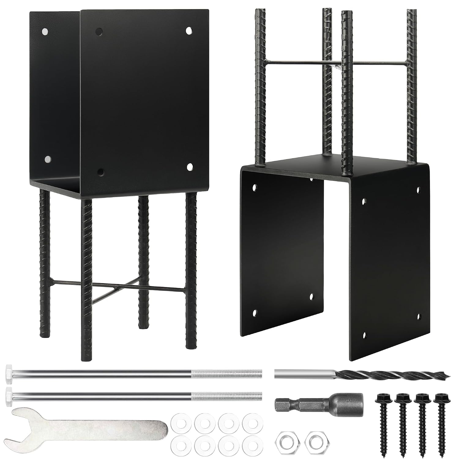 4 Pack Heavy Duty U-Shape Metal Post Base 4"x4" (Actual 3.5"x3.5"), Wet Concrete Post Anchor Holder for Fence, Deck Railing, Pergola, Gazebo, Wood Post Support