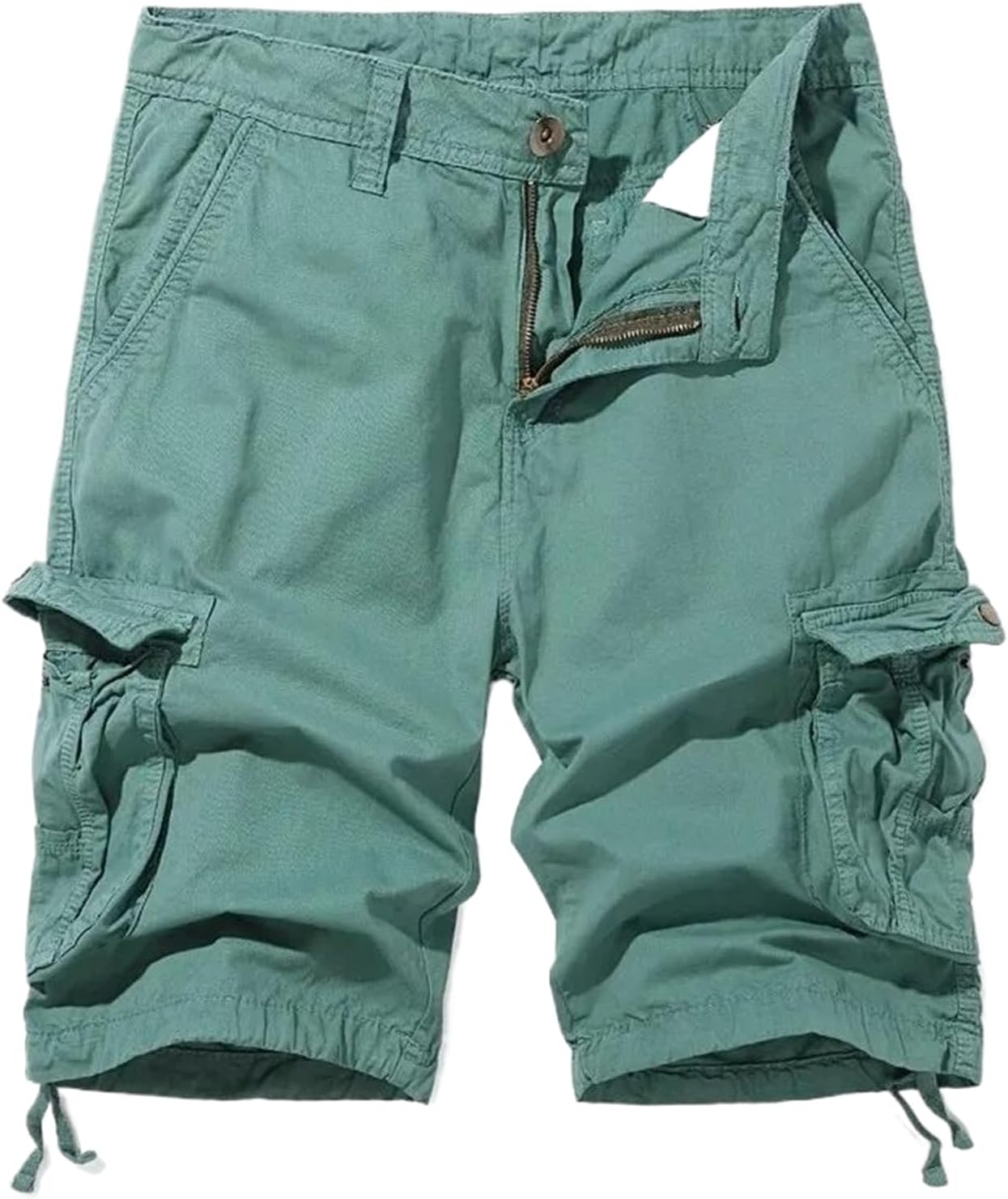 Summer Men's Cotton Cargo Shorts Solid Color Multi Pocket Casual Shorts Men Straight Knee Length Pant