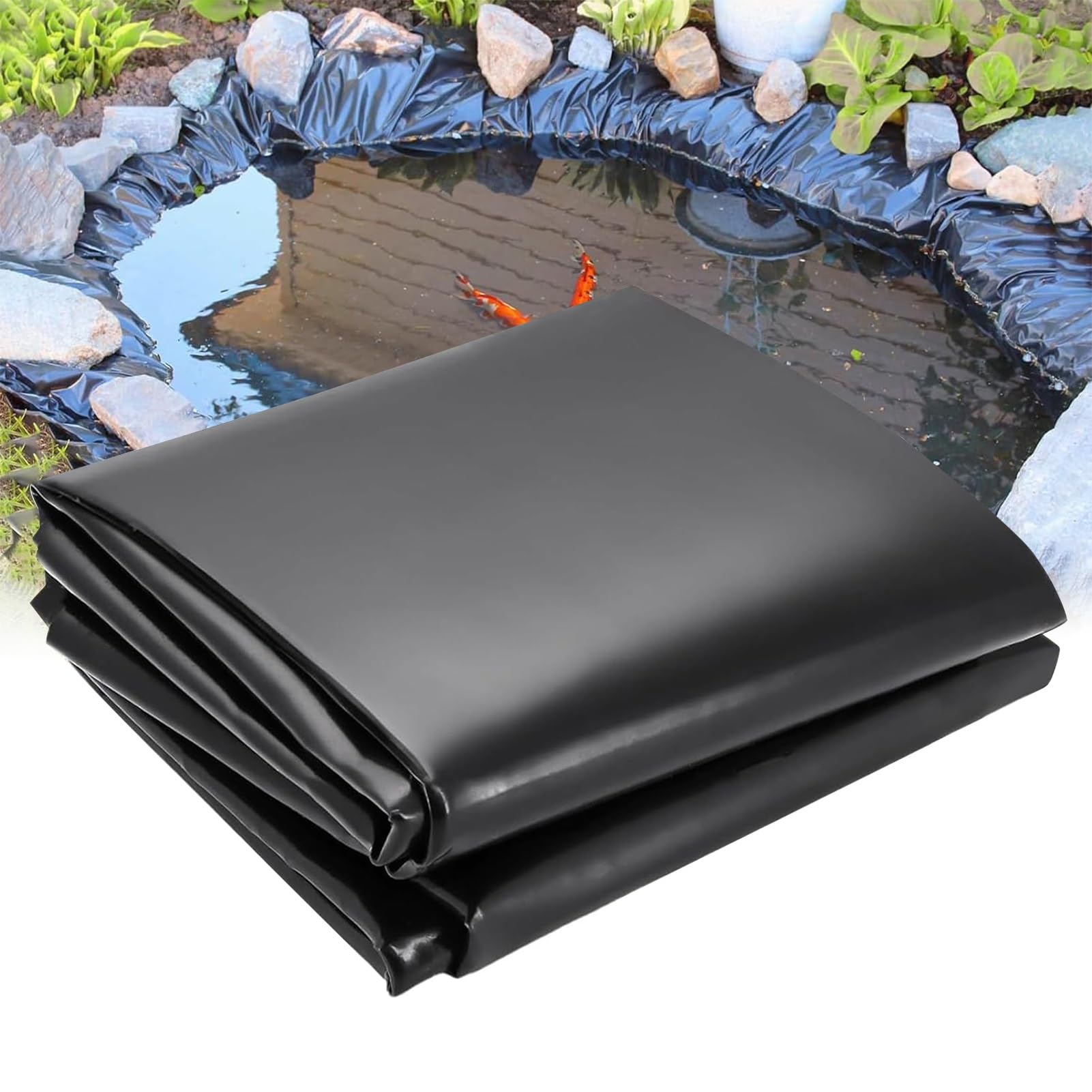 Lonmrrton One Color Rubber Pond Underlay 3X4m 4X5m 5X5m 6X8m Garden Fish Pond Liners Impermeable Pond Membrane For Outdoor Landscaping Fountains And Streams, 0.12Mm Flexible Pond Lining Film(4X5m(13.1X16.4ft))