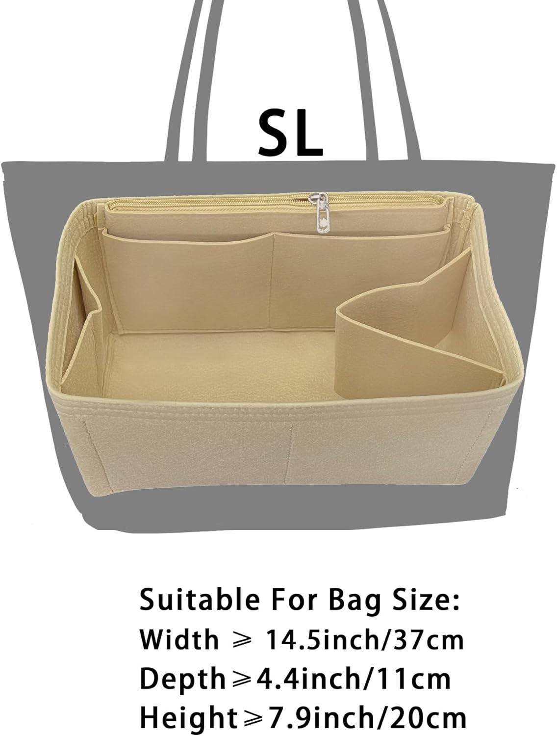 Purse Organizer Insert, Felt Bag Organizer Handbag Tote Shaper, Felt Material, Soft and Non Damaging Bag (Beige,SL)