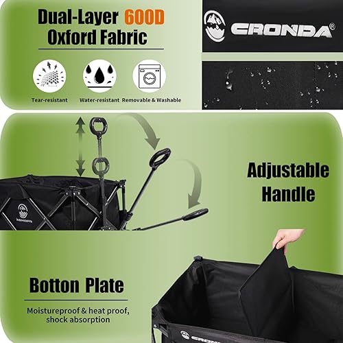 Miniatura 2 de Carro plegable para exteriores con capacidad de 300 libras, carro plegable resistente con bolsillo lateral, vagón portátil de comestibles para