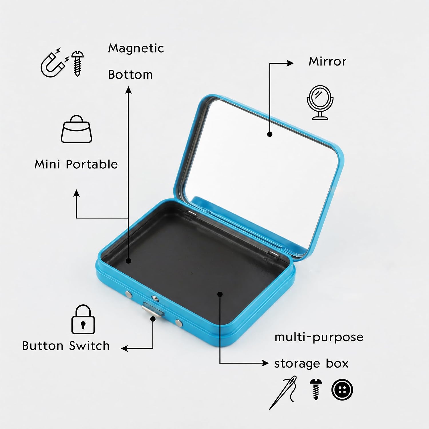 2Pcs Magnetic Needle Holder Case, Built-in Magnet Storage Box for Sewing Craft Knitting Embroidery Organizers, Secures Needles Pins Needlepoint Scissors Under 3.2inch/8.1cm(Blue)