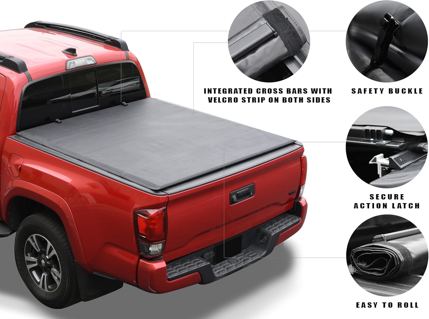 Armordillo CoveRex SRX Low Profile Soft Roll-Up Tonneau Cover+Diamond Plate Rubber Truck Bed Mat|Fits 2019-2024 Silverado Sierra 1500/LTD Limited 6.5'|28725870|Rolling Up|Truck Bed Cover|Truck Mat