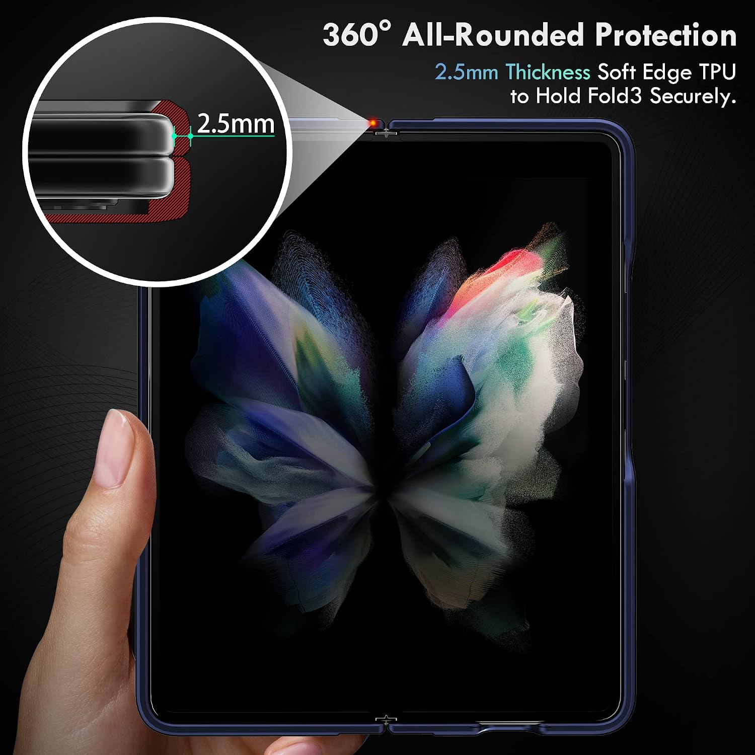 Samsung Galaxy Z Fold 3 Phone Case with 2 Hinges Protection, Credit Card Storage Kickstand Design, with 9H Tempered Glass, Belt Clip Bundle Set (Blue,S-Pen not Included)