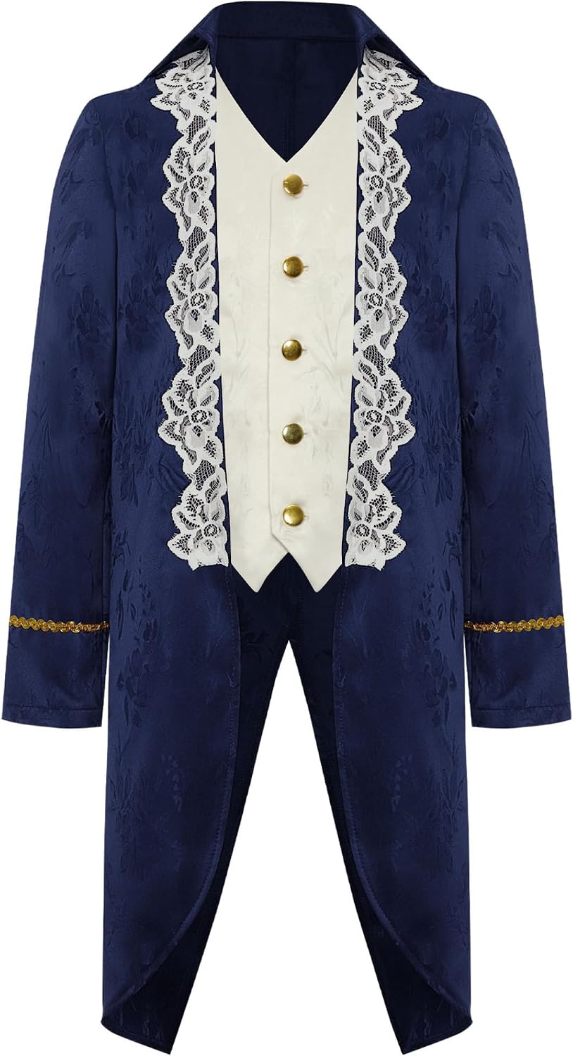 Boys Medieval Renaissance Victorian Jacket Long Sleeves Lace Embroidery Tailcoat Halloween Costumes