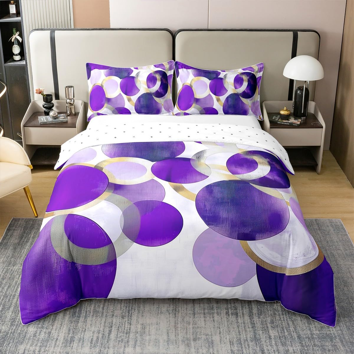 Homewish fioletowy geometryczny podwójny zestaw pościeli akwarela koło nadruk bawełna poszewka na kołdrę współczesna dekoracja poszwa na kołdrę minimalistyczny wiatr stylowe zestawy łóżek