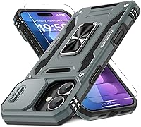 Vista 41 de DEERLAMN Funda para iPhone Air de 6.5 pulgadas con cubierta deslizante para cámara + protector de pantalla (2 paquetes), soporte de anillo giratorio