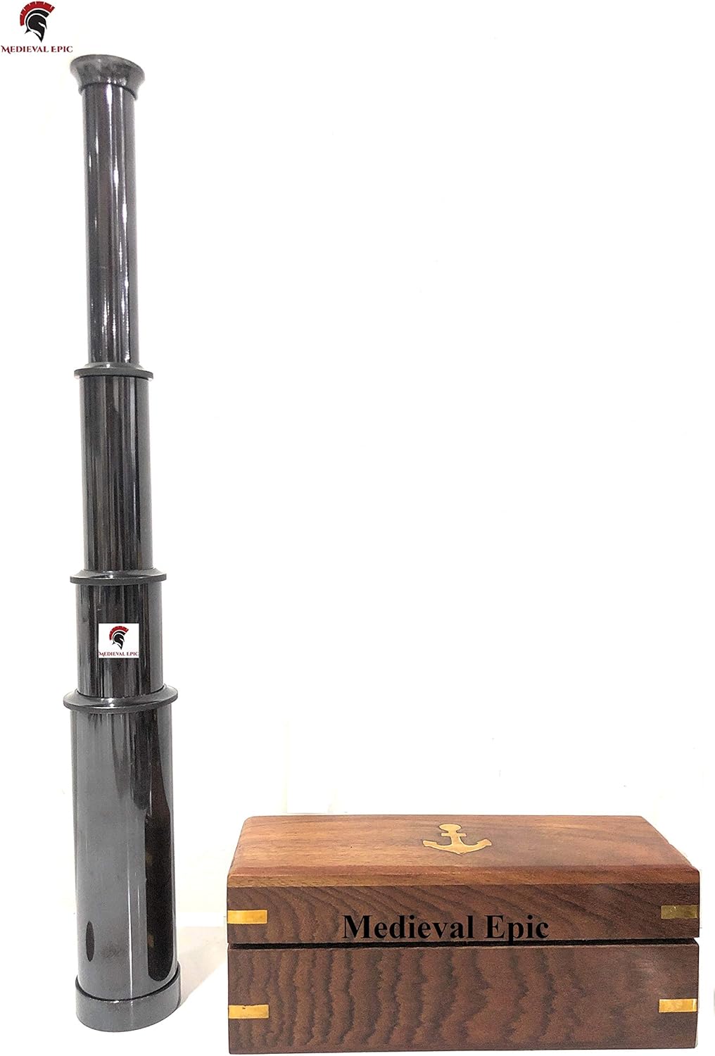 Vintage Black Antique Telescope Brass Nautical Maritime Wooden Box