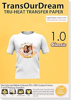 TransOurDream Heat Transfer Paper for Light T Shirts (50 Sheets, 8.5x11") Iron on Transfer Paper for Light & White Fabrics Printable Heat Transfer Vinyl for Inkjet Printer(TOD-L1-50)