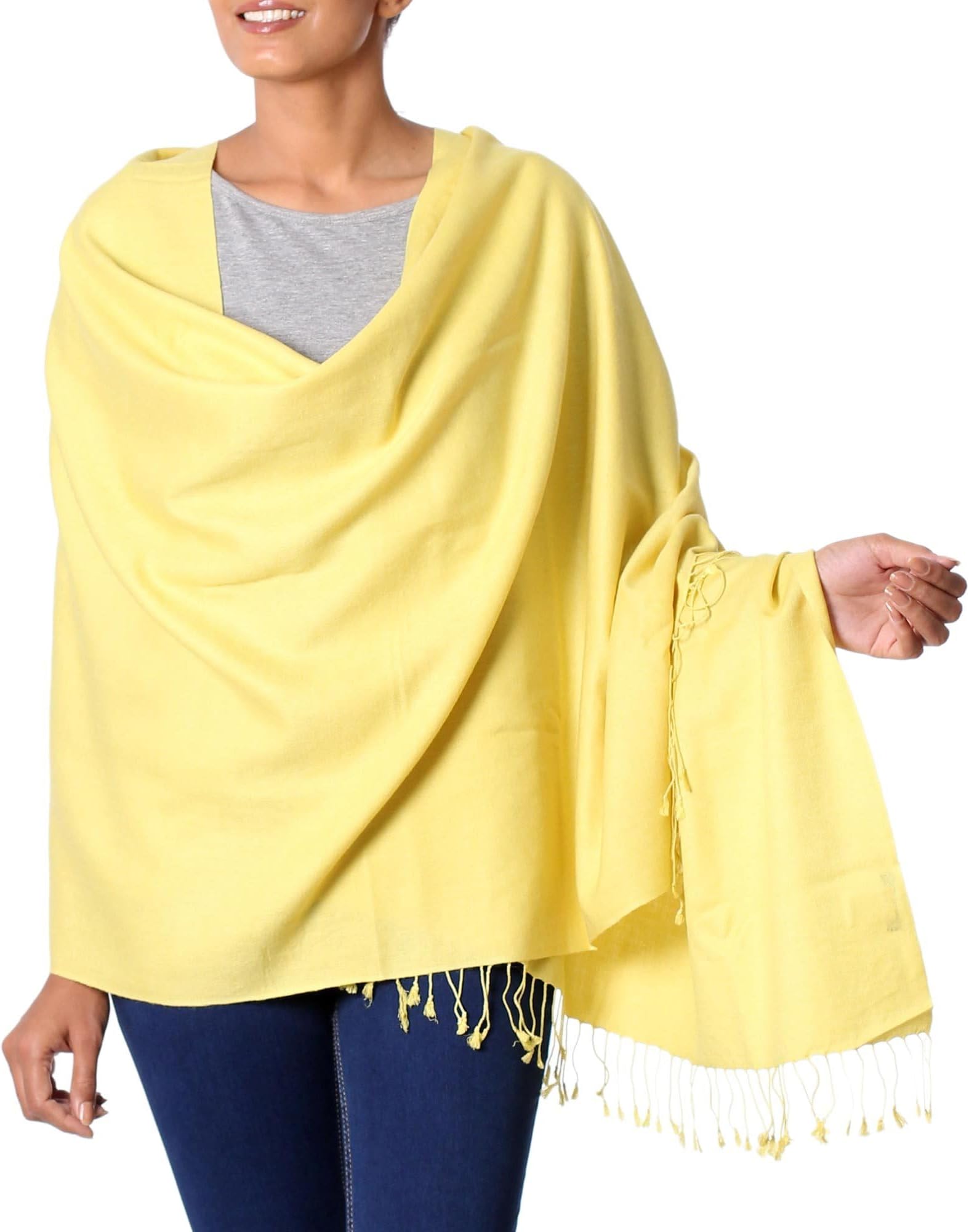 Artisan Handmade Wool Silk Shawl Accessories Shawls Yellow Solid India ' Golden Warm'