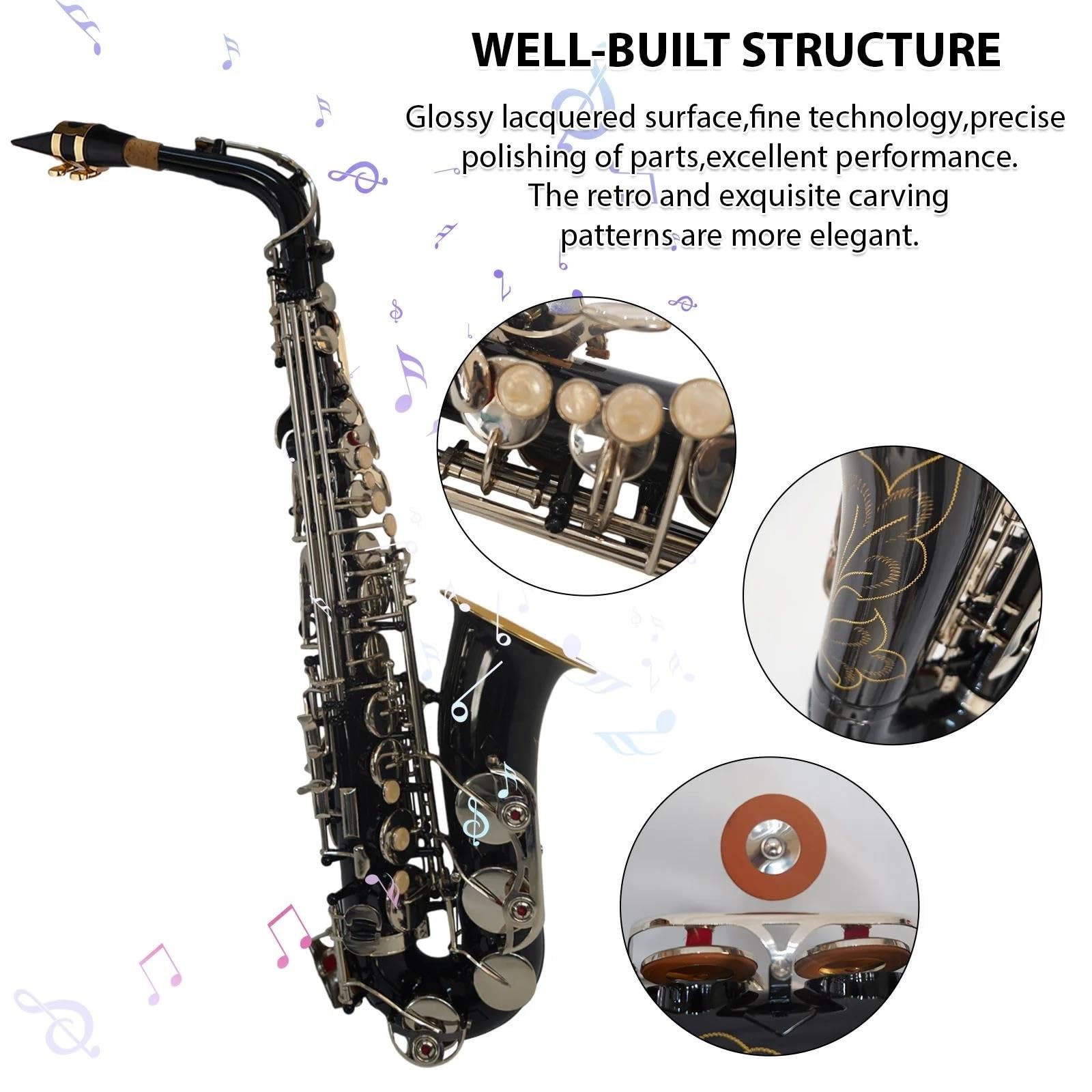 Saxofón Principiante Saxofón Alto En Mi Bemol Con Llaves De Nácar Grabado Bolsa De Transporte Guantes Paño Y Juego De Accesorios Para Instrumentos De Viento Metal