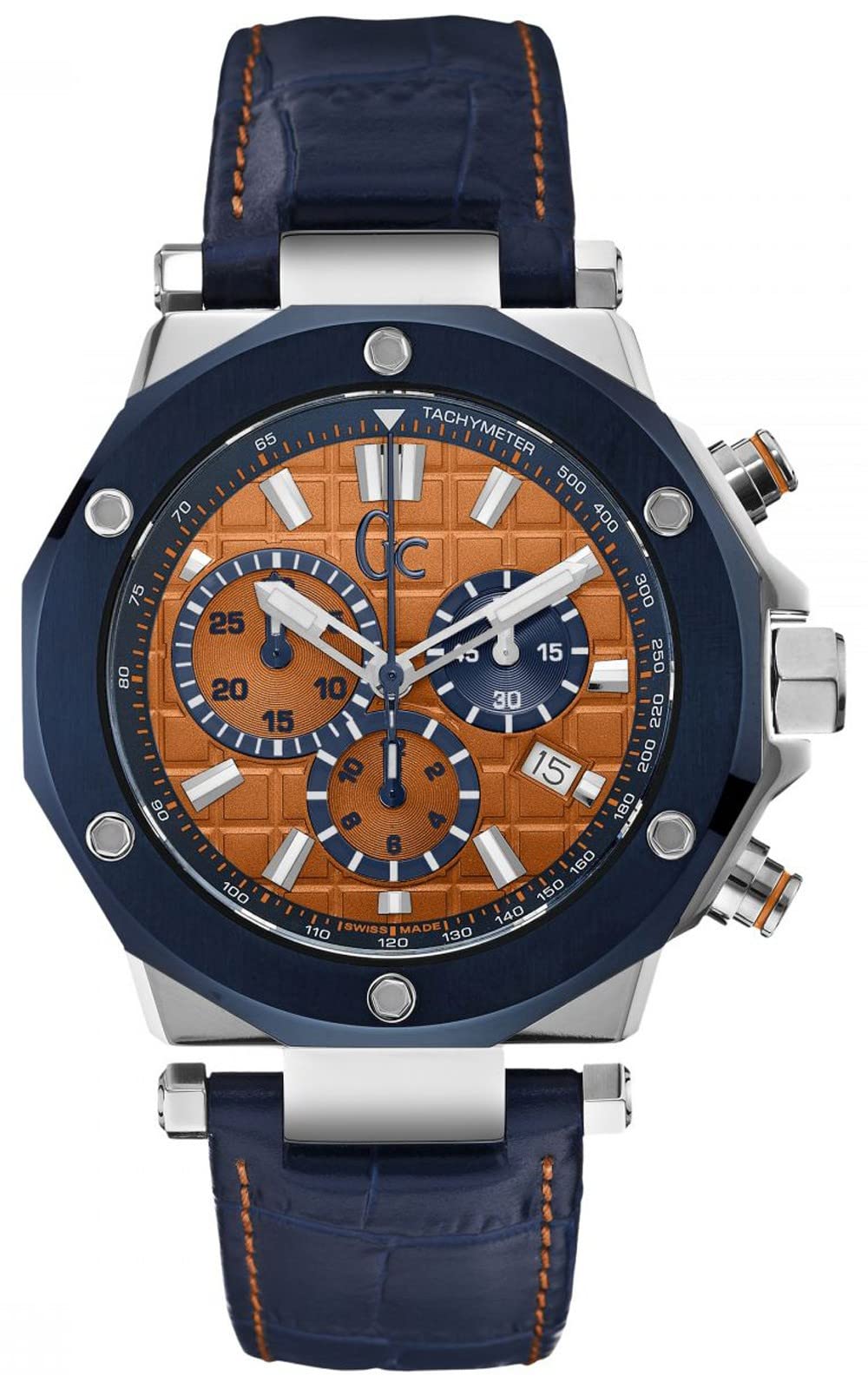 Amazon | GC メンズ Gc-3 43mm ブルーレザーバンド スチールケース