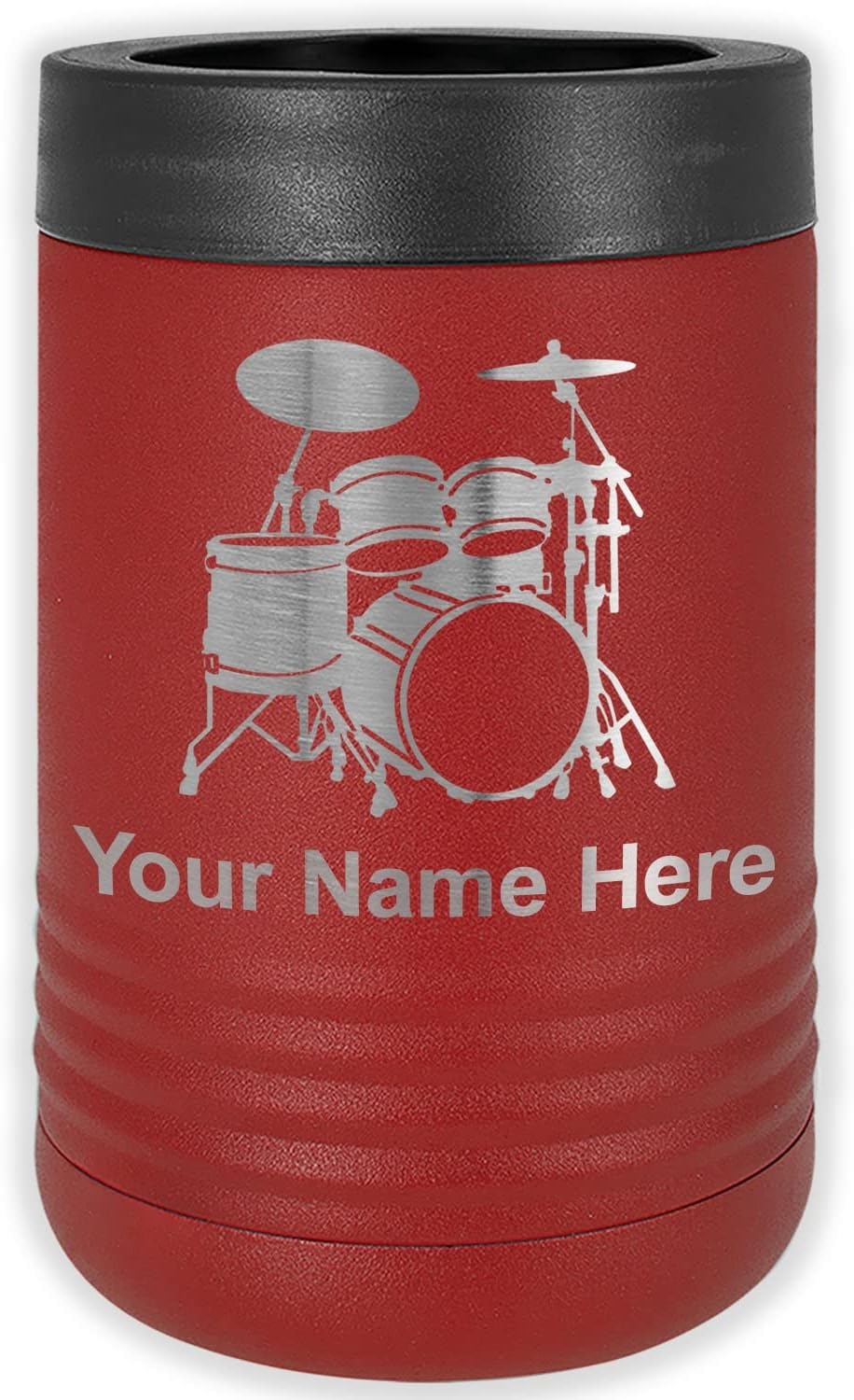 LaserGram Personalized 12 oz. Stainless Steel Can & Bottle Insulator, Drum Set – Keeps Drinks Cold Longer (Pink)