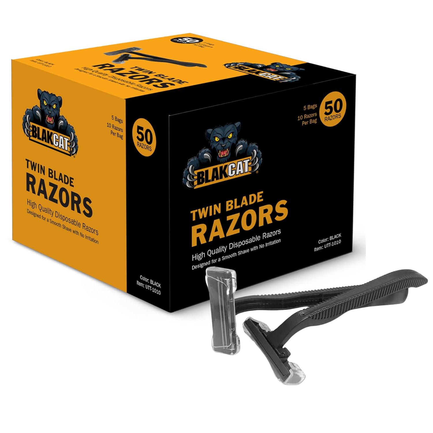 Amazon.com: Dukal BlakCat Disposable Razors – 5 Bags/Box (50 Razors ...