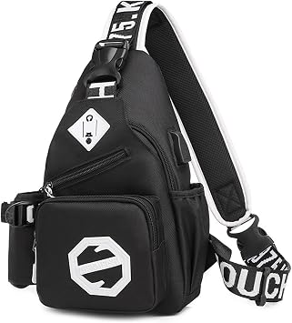 Fashion One-Shoulder Backpack Leisure Backpack With USB Port Earphone Hole, Printed Pattern Backpack black 1