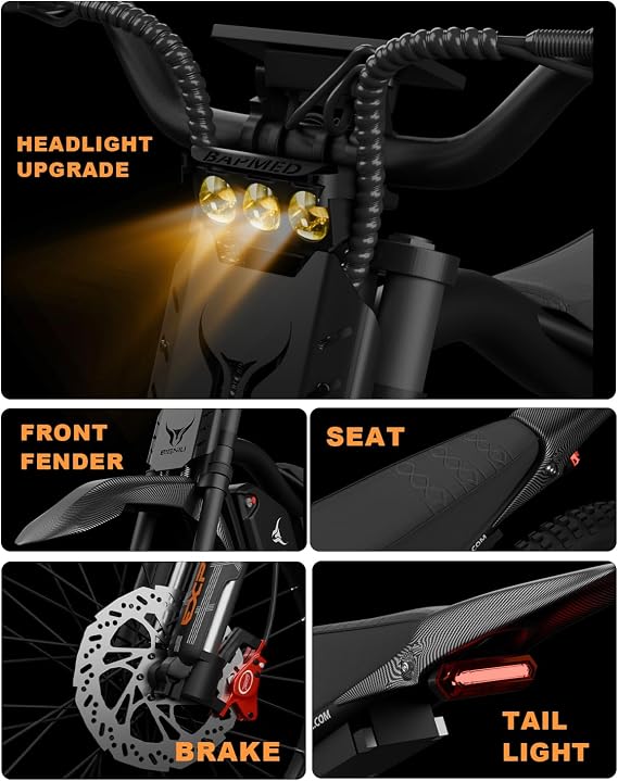 BIGNIU Electric Dirt Bike, Electric Bike for Adults with 5000W Peak Motor, 60V 32Ah Battery, 19x2.1 Fat Tires, Off-Road Ebike Removable Battery, E Bike for Teens, Ebike City Riding