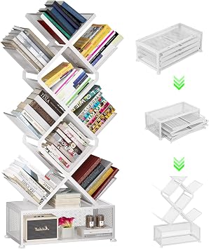 Gintan 9-Tier Corner Bookshelf with Storage,Bedroom Shelves Folding Bookshelves,No Installation Required Shelf Tree Bookcase for Living Room,Study,Home Office,Bed Room White