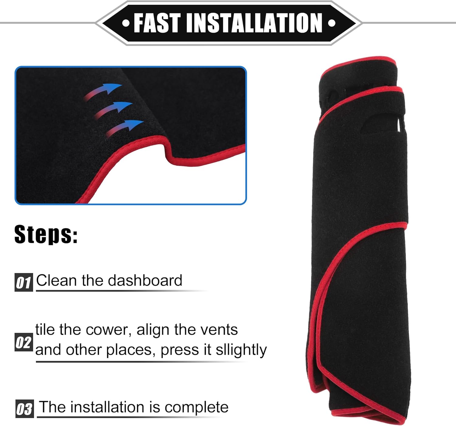 Car Dashboard Cover Compatible for Hyundai Veloster 2012-2017, Protective Polyester Black Red Center Console Interior Trim Dash Cover Mat