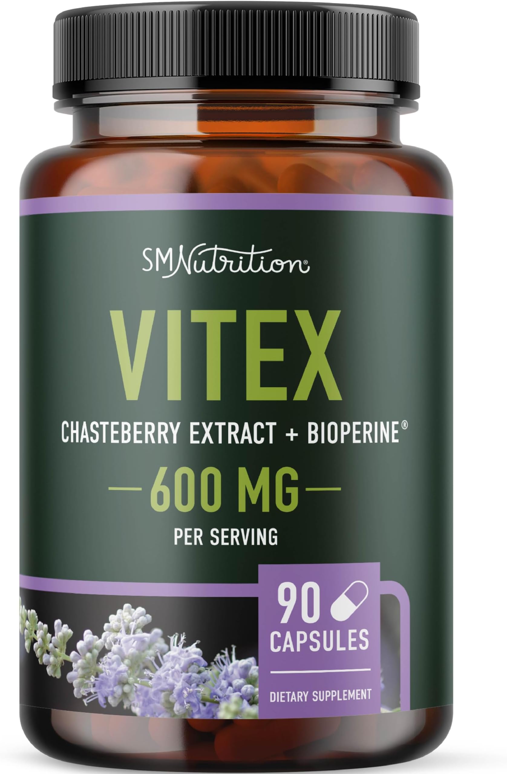 Vitex Chasteberry Supplement 600mg | Agnus Castus for Women's Hormone Balance, Menopause, Menstrual Regularity & Hormonal Acne* | Certified Gluten-Free, Vegetarian | 90 Capsules, 3-Month Supply