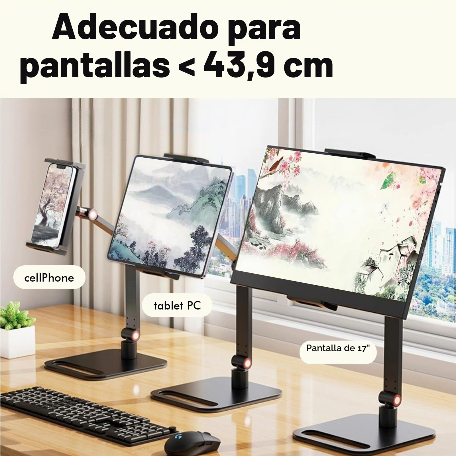 Leikurvo Soporte para tablet para pantallas de 6 a 17,3 pulgadas, soporte de mesa ajustable en 360°, altura ajustable, soporte portátil para tabletas y teléfonos móviles, giratorio, plegable