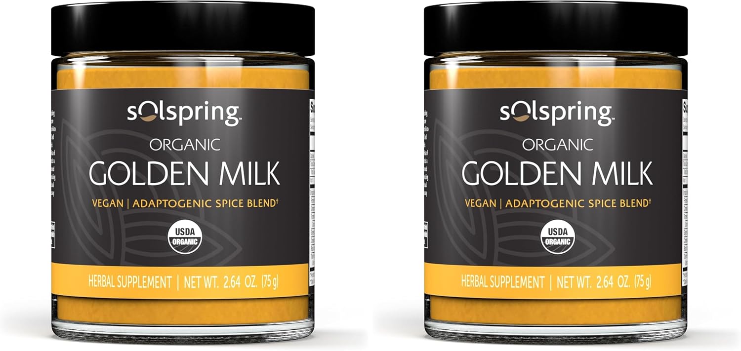 Dr. Mercola Solspring Organic Golden Milk Herbal Supplement, 2.64 Oz. (75 g), Vegan Spice Blend with Turmeric & Ginger, Non GMO, Gluten Free, Soy Free, USDA Organic (Pack of 2)