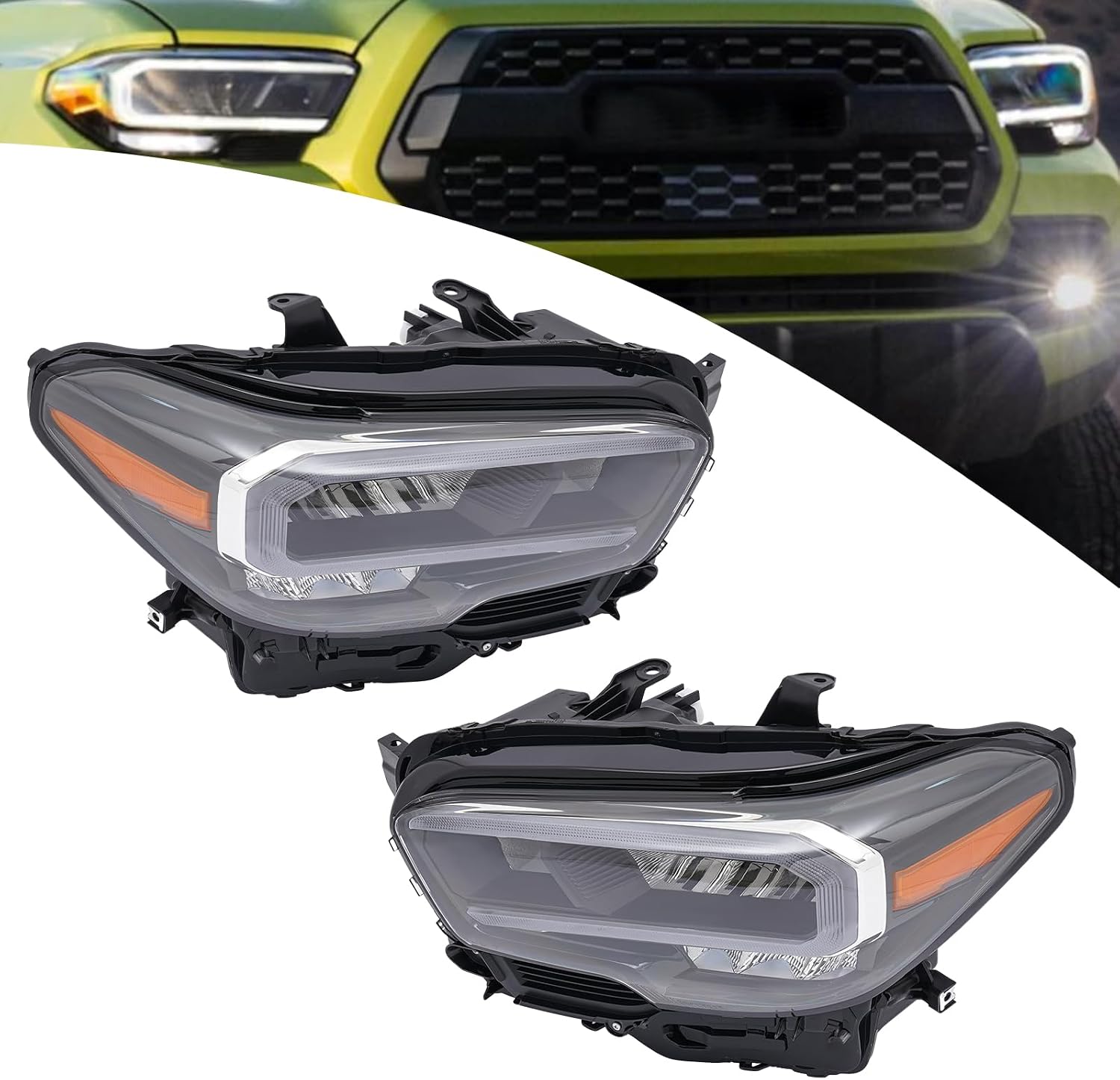 Front LED Headlight Assembly for 2020 2021 2022 2023 Toyota Tacoma, Compatible with OE 8115004290 8111004290, Left+Right Chrome Housing with DRL (A pair)