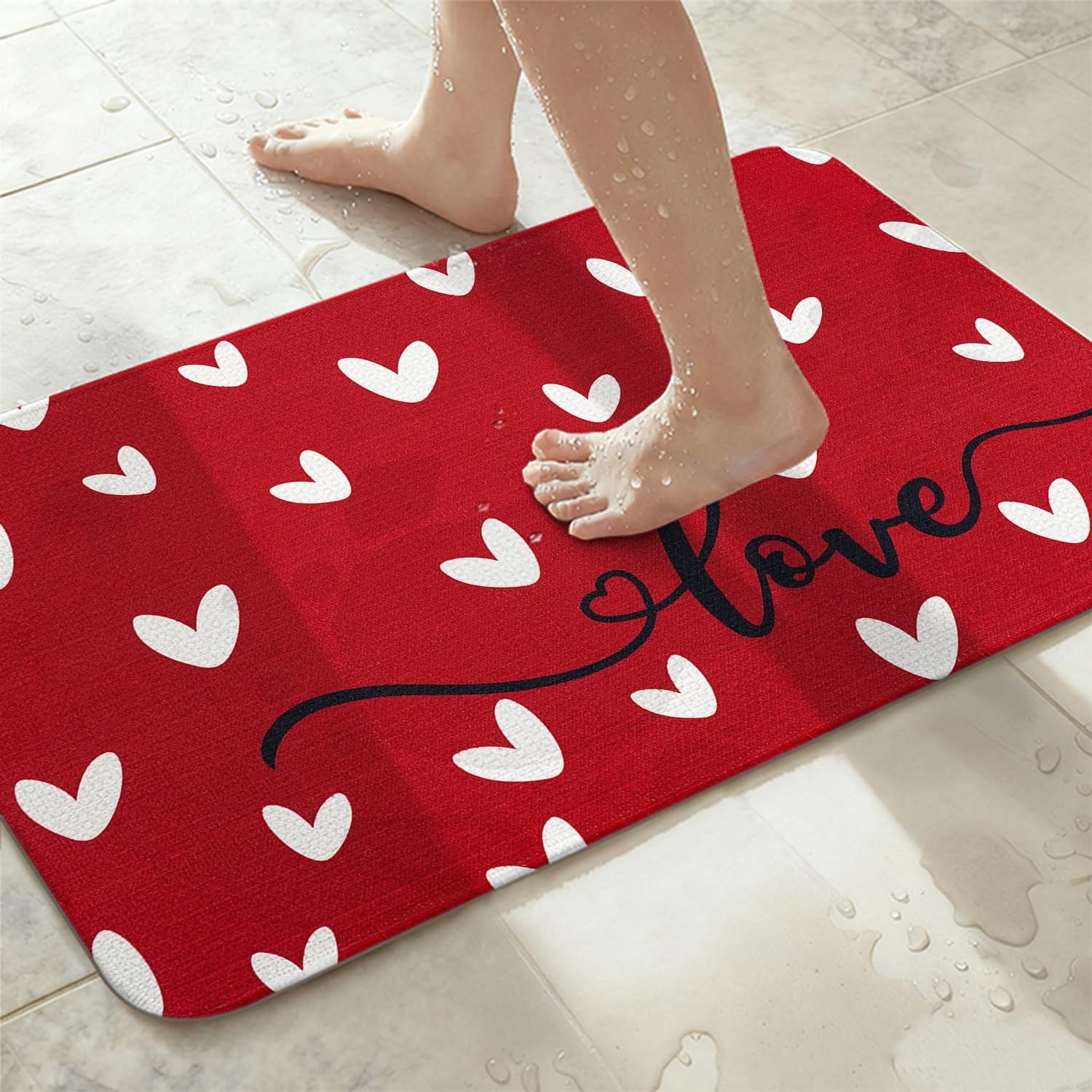 Valentine's Day Bath Mats for Bathroom 17x27 Inch Non-Slip Washable Valentines Love Heart Bathroom Rugs Super Absorbent Valentine Anniversary Wedding Home Decor Rug