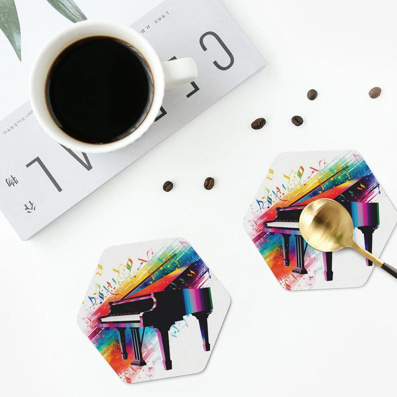 Colorful Piano Keyboard Music Leather Drink Coasters Set of 4 Waterproof Bar Coasters Modern Cup Mat Pad for Cup Kitchen Bar Home Decor Housewarming Gift image 5