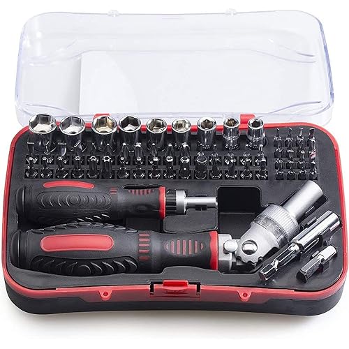 61 in 1 Ratcheting Screwdriver Set, Magnetic Screwdriver Bit Set with Rotatable Ratchet Handles, Sockets & Bits, Household Repair Tool Kits for Computers, Electronic Devices, Furniture