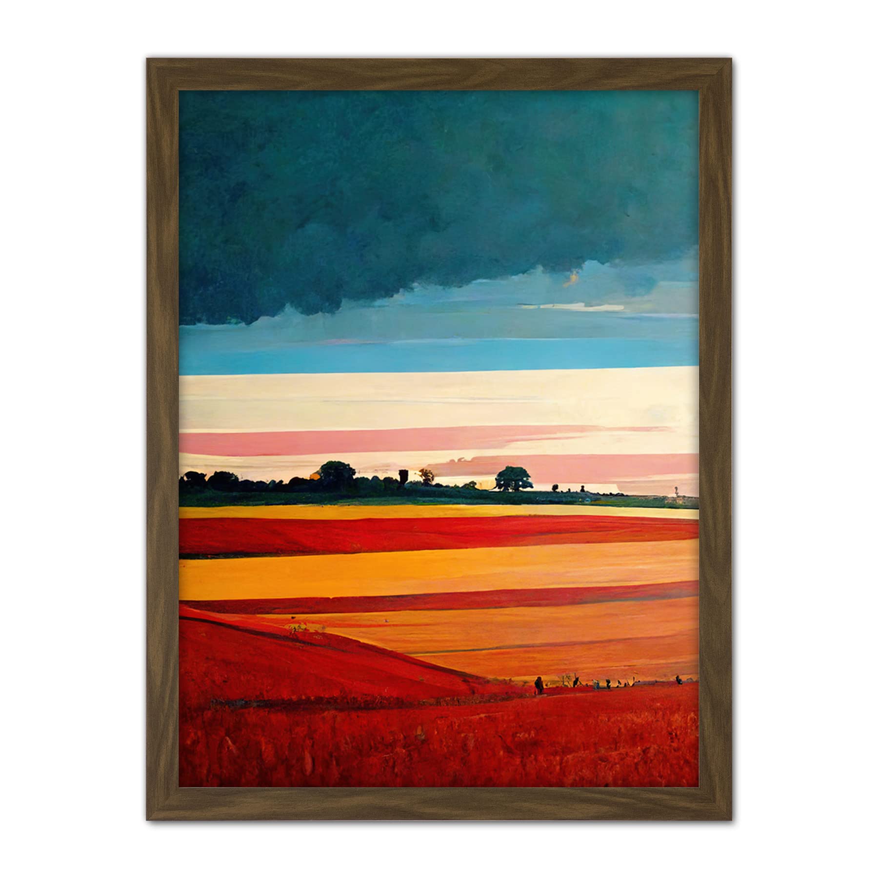Doppelganger33 LTD Colourful Modern Countryside Landscape Multicoloured Artwork Framed Wall Art Print 18X24 Inch