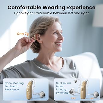 SABAN 1PCS OTC Rechargeable Hearing Aids for Seniors:5 Volume Modes with Noise Cancelling, Easy Setup, Hearing Amplifier for Adults(Beige)