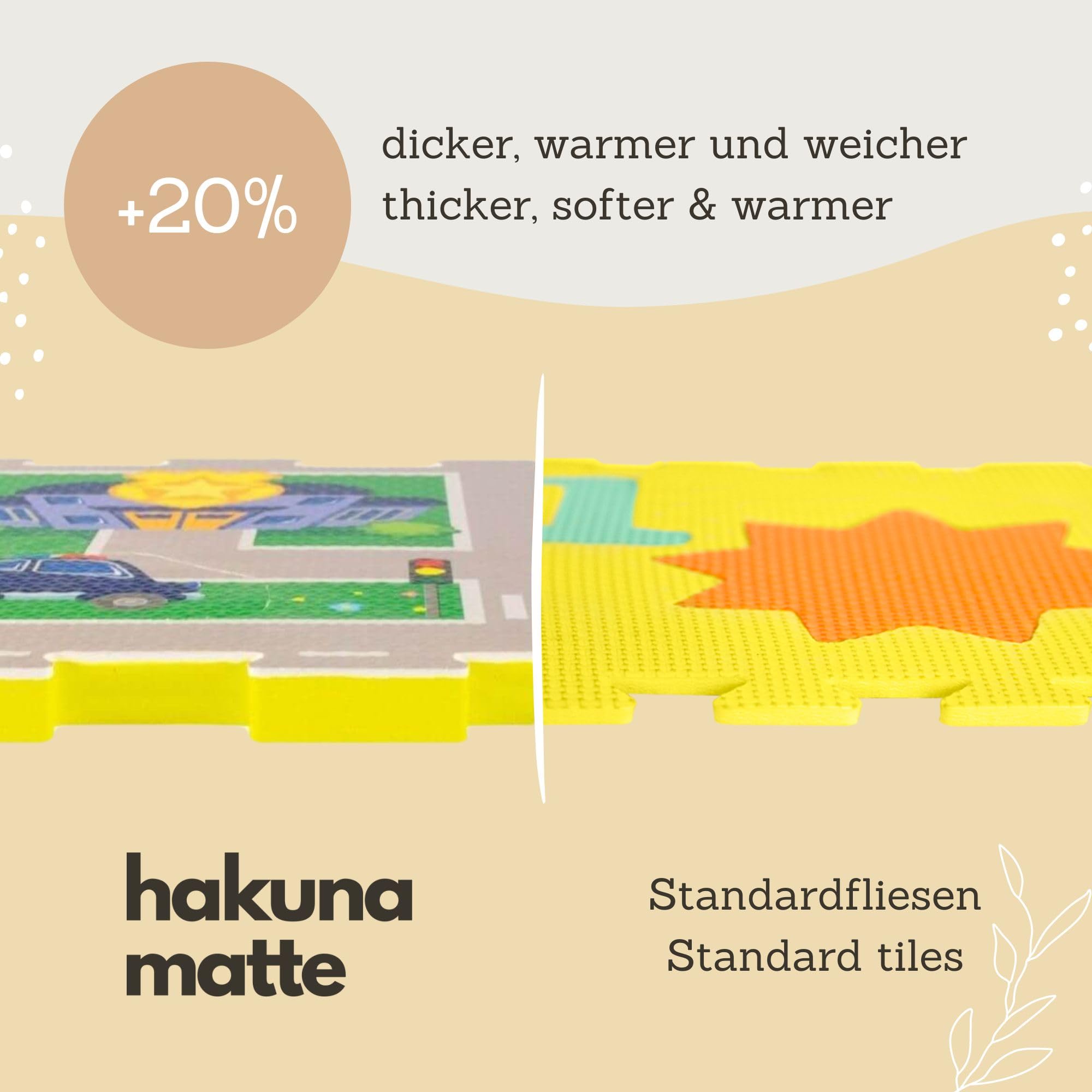 Hakuna Matte Car Foam Play Mats 1,2 x 1,2 m – 16 baldosas de Espuma entrelazadas y 11 Formas de Coche extraíbles para divertirse Jugando – 20% más Grueso y Suave – Puzzle Play Mat – No tóxico