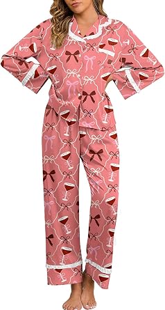 Jusfitsu Womens Silk Satin Pajamas for Women Set Long Sleeve 2 Piece Cute Ruffle Button Down Pjs Sets Soft Loungewear