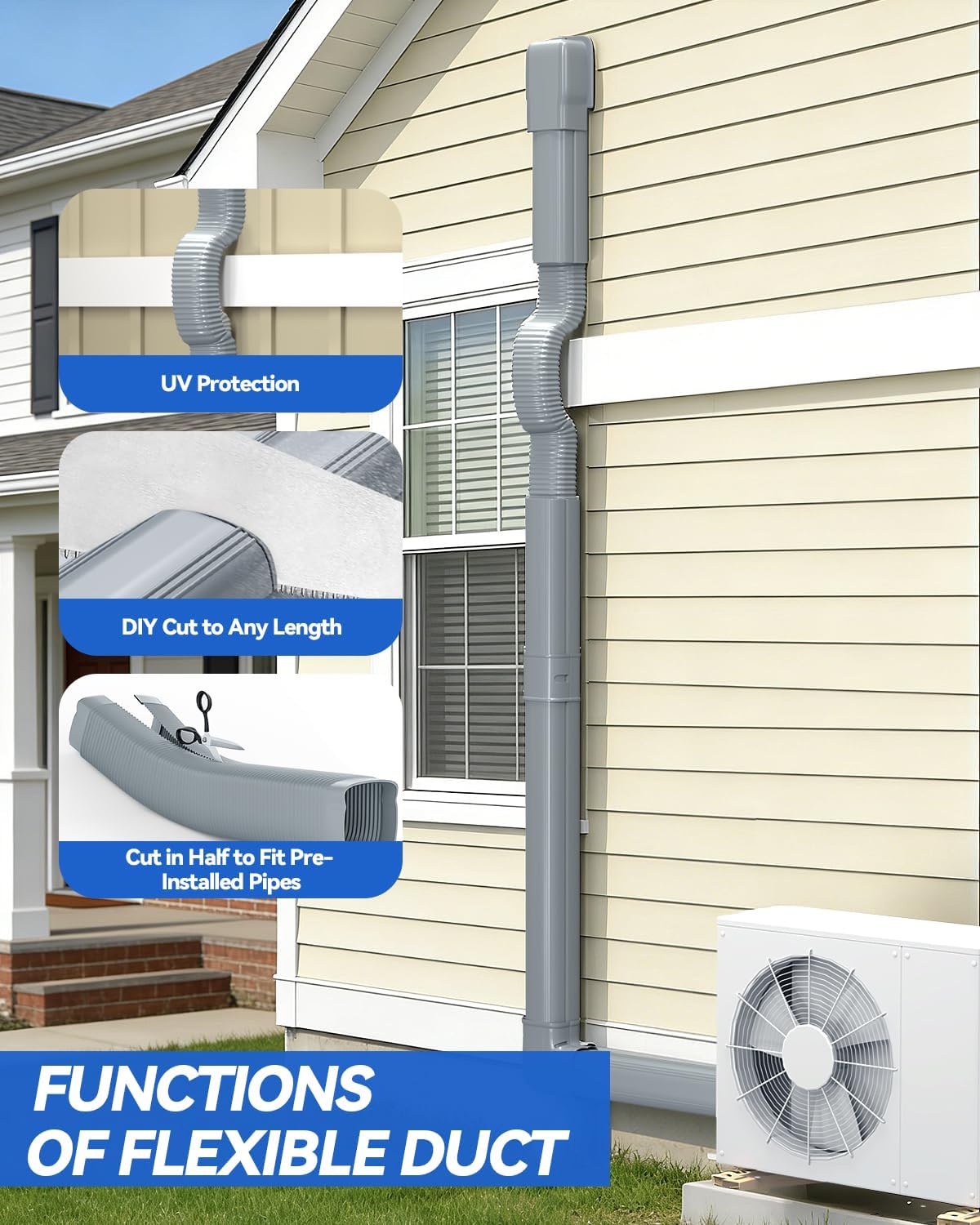PVC Mini Split Line Cover: 4" 17 Ft Ductless Pipe Cover for Mini Split Line, Waterproof Decorative Line Set Cover for Mini Split Air Conditioner, Central AC and Heat Pumps, Gray