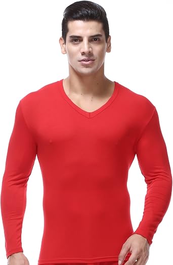 Mens Long-Sleeved T-Shirts V Neck Tee