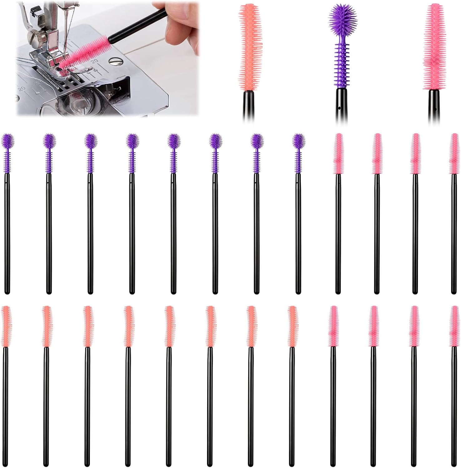 Jeffdad 24Pcs Sewing Machine Cleaning Brushes Set, Silicone Dense Bristles